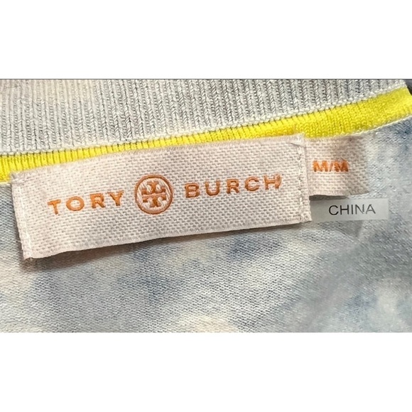 Tory Burch Womens Sz M Blue ikat Tie Dye V Neck Ribbed Sweater Cardigan - Picture 4 of 6